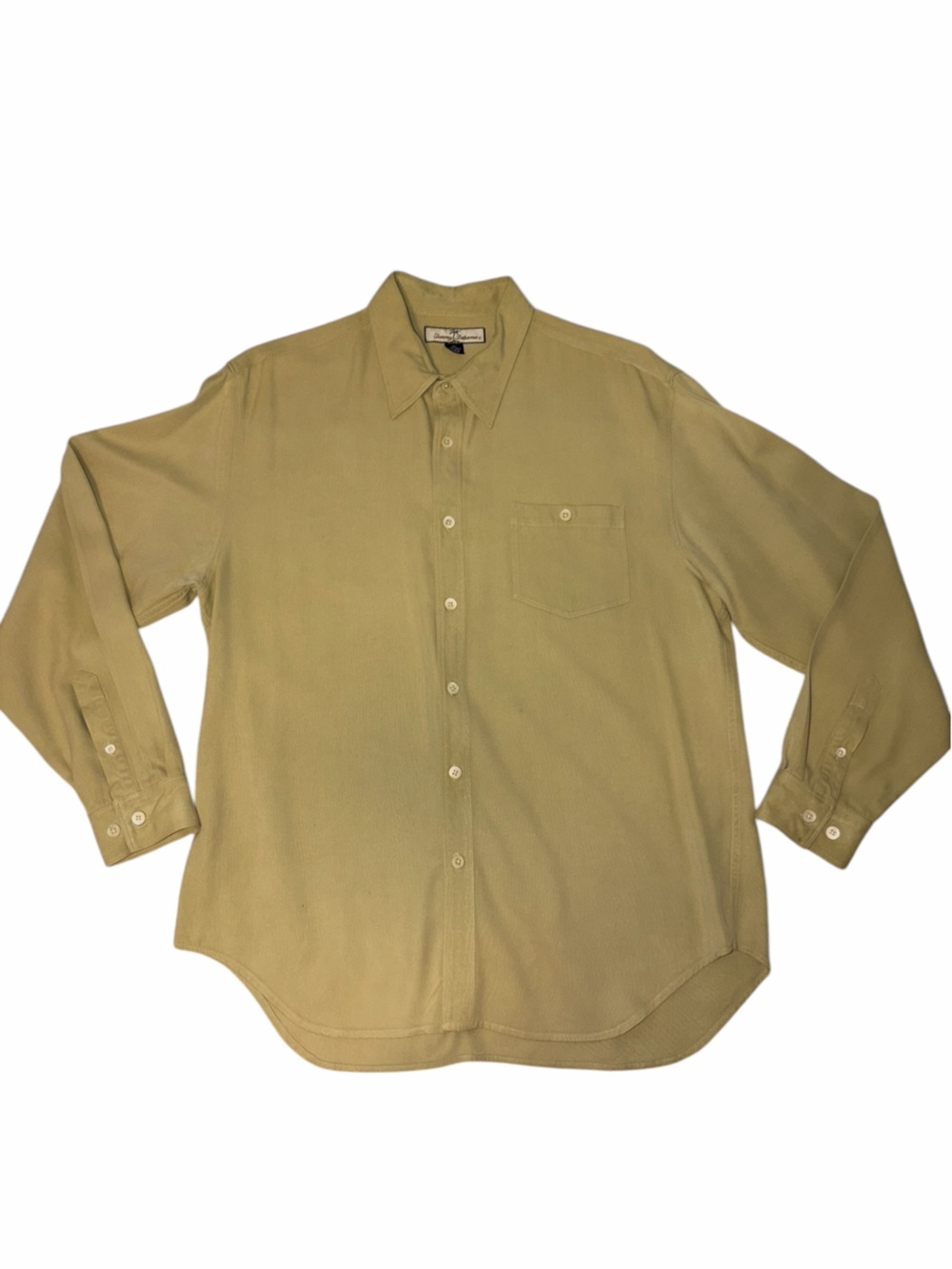 EUC Tommy Bahama Men's Olive Green Long Sleeve Silk Button-Down Shirt X-Large XL